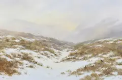 Colin W. Burns, Grouse on a snowy highland hillside, oil on canvas