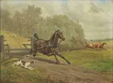 Samuel Joseph Clark, A runaway horse joining the hunt, oil on canvas
