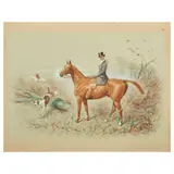 Basil James Nightingale, A fox hunter sitting side saddle on her chestnut hunter, watercolour, gouache and charcoal