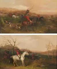 William Joseph Shayer, On the trail; The huntsman's call, a pair, oil on canvas