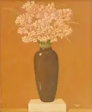 Jack Vettriano, Flowers in a brown vase, 1970, oil on board