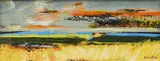 'Cornfields at Sunset' by John Houston Obe Rsa Rsw Rgi Ssa, oil on board, sold Dec 2025