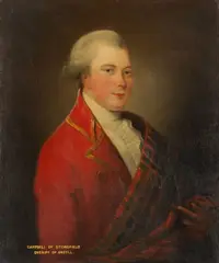 Portrait of Archibald Campbell of Stonefield  Sheriff of Argyll, half-length, in a red coat and tartan plaid by David Martin, oil on canvas, sold Sep 2025
