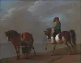 Pieter Wouwerman, A horseman and his groom, oil on panel