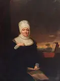 Sir John Watson Gordon Prsa Ra, Portrait of Lady MacGregor Murray, wearing a lace bonnet, sitting in a landscape with her workbox, oil on canvas