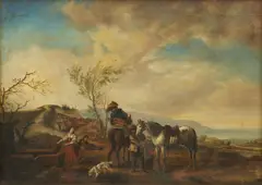 Pieter Wouwerman, A stop for water, oil on canvas