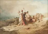 John Ritchie, King Canute commanding the waves, oil on panel