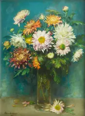 Andrew Law, Dahlias, oil on canvas