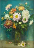 Andrew Law, Dahlias, oil on canvas