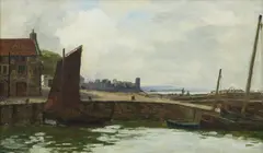 St Andrews harbour looking towards the castle by Duncan Cameron, oil on canvas, sold Sep 2025
