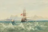 Andrew Nicholl Rha, A sail and steam ship of the line off Mount Sinai in the Red Sea, watercolour