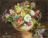 Kate Wylie, A still life of flowers, oil on canvas board