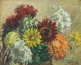 Paul Nietsche, Dahlias, oil on board
