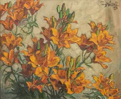 Paul Nietsche, Orange lilies, oil on canvas
