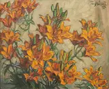 Paul Nietsche, Orange lilies, oil on canvas