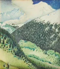 Keith Henderson, 'Mont Blanc from the Col des Aravis', pastel heightened with black ink