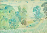 Landscape with country lane by Sir William George Gillies Cbe Lld Rsa Pprsw Ra, watercolour and pencil, sold Sep 2025