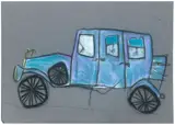 Pat Douthwaite, Vintage car, charcoal and pastel on grey paper