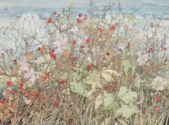 Una B Shanks, Autumn Hedgerow, pen, ink and watercolour