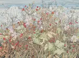 Una B Shanks, Autumn Hedgerow, pen, ink and watercolour