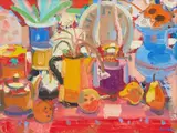 Glen Scouller Rsw Rgi, Still life with fruit, jugs and lantern, oil on canvas