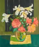 David McLeod Martin Rsw Rgi Ssa, Roses and Lilies, oil on canvas