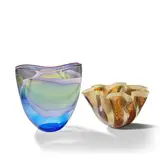 Annette Meech, '4209' squeezed bowl, circa 1991, Clear glass with blue casing, compressed sides
