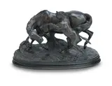 Pierre-Jules Mêne, bronze figure group of a mare and foal, bronze