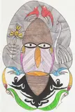 Face with birds and fish by R.S.W. Scottie Wilson R.S.A., ink and felt tip, offered Jun 2025