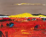 Hamish Macdonald, Red fields, mixed media and collage
