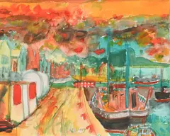 John Bellany Cbe Ra Hrsa LLD, Port Seton Harbour, watercolour and pencil