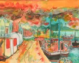 John Bellany Cbe Ra Hrsa LLD, Port Seton Harbour, watercolour and pencil