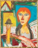 John Bellany Cbe Ra Hrsa LLD, Woman with red hair and self portrait wearing a hat, oil on canvas