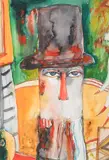 John Bellany Cbe Ra Hrsa LLD, Top hat, watercolour and pencil