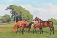Peter Smith, Mares and Foals, oil on board