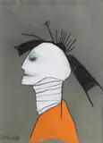 Pat Douthwaite, The orange robe, charcoal and pastel on green paper
