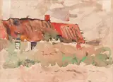 George Leslie Hunter, Cottages, watercolour, ink and pencil