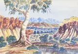 Otto Pareroultja, Australian landscape with ghost gums, watercolour