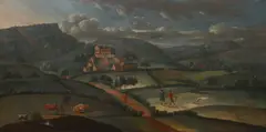 British School, House and grounds in extensive landscape, oil on canvas