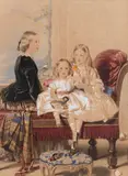 Charles J. Basebe, In the nursery, watercolour and pencil, heightened with white