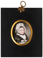 John Cox Dillman Engleheart, Portrait miniature of a lady, in a black cape and white bonnet, oil on ivory