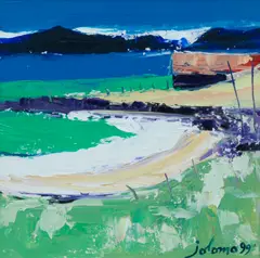 John Lowrie Morrison, 'North End, Iona - Looking to Erraid', oil on board