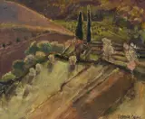 'Late sun, San Gimignano' by Victoria Crowe Obe Rsa Rsw, oil on board, sold Mar 2025