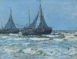 Robert McGown Coventry Arsa Rsw, Dutch fishing boats, oil on canvas