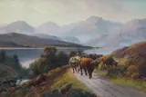 Henry Robinson Hall, 'Highland Cattle - Head of Loch Lomond (Evening)', oil on canvas