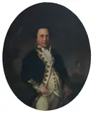 Portrait of a Naval Officer, three-quarter length with ship to the background by English School, oil on canvas, oval, sold Mar 2025