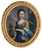Portrait of a lady with blue shawl by English School, oil on canvas laid to board, oval, offered Mar 2025