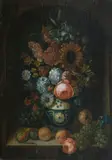 Northern European School, Still life of flowers and fruit, oil on canvas