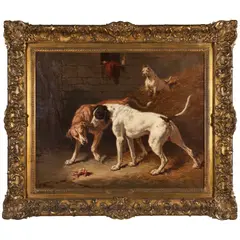 Alfred de Dreux, Trois Chiens, Un Os, 1858-59, oil on canvas