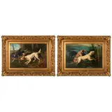 Tommaso De Vivo, A Pair of Hunting Scenes:  Duck Hunting and Retrieving a Wood Cock, oil on panel